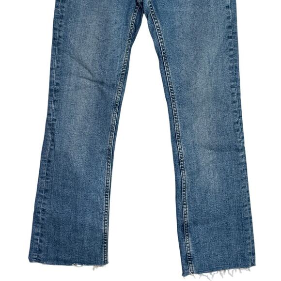 ZARA Bootcut High Rise Straight Jean Stretch Raw Hem Zip Button 2 Blue #3324 - Picture 3 of 14